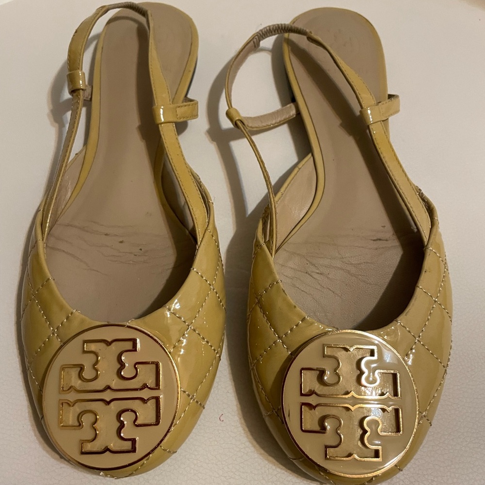 Tory Burch Yellow Quilted Slingback Flats